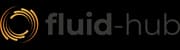 Logo fluid-hub con spirale dorata e scritta grigio scuro